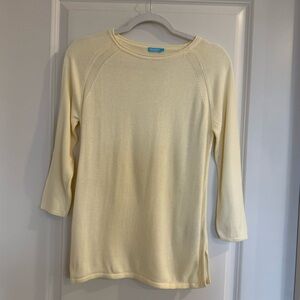 J. McLaughlin Soybean Fiber Blend Roll Neck- 3/4 Sleeve Sweater-Butter Yellow
